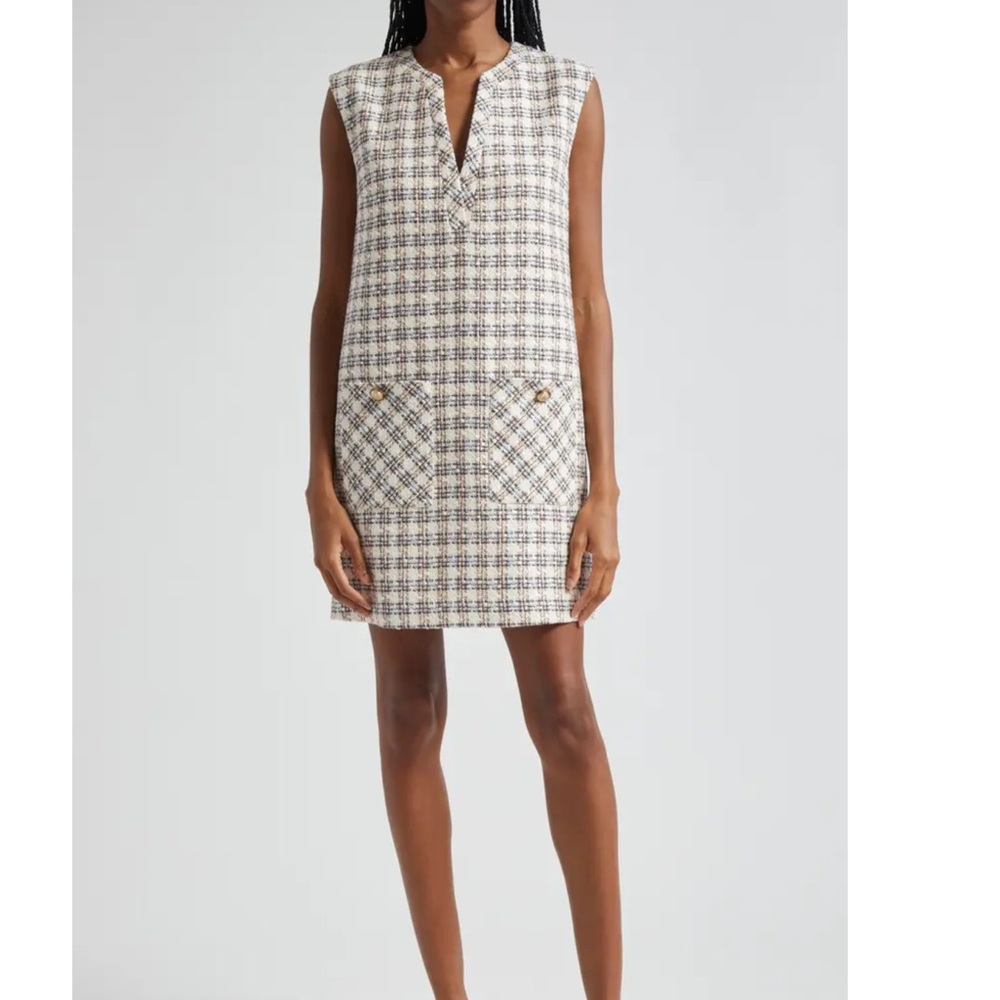Veronica Beard Nomi Checked Tweed Shift Mini Dress Size 8 Feminine Sleeveless